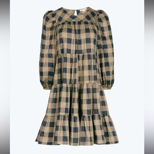 SUMMERSALT - Tiered Mini Dress - Buffalo Check - Midnight & Toffee